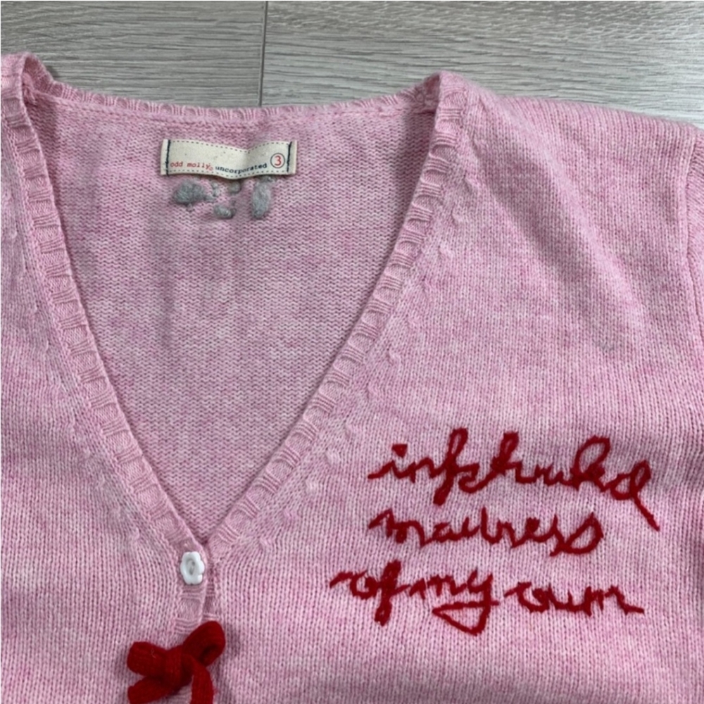 Odd Molly Pink Lambswool Embroidered Cardigan - Picture 2 of 4